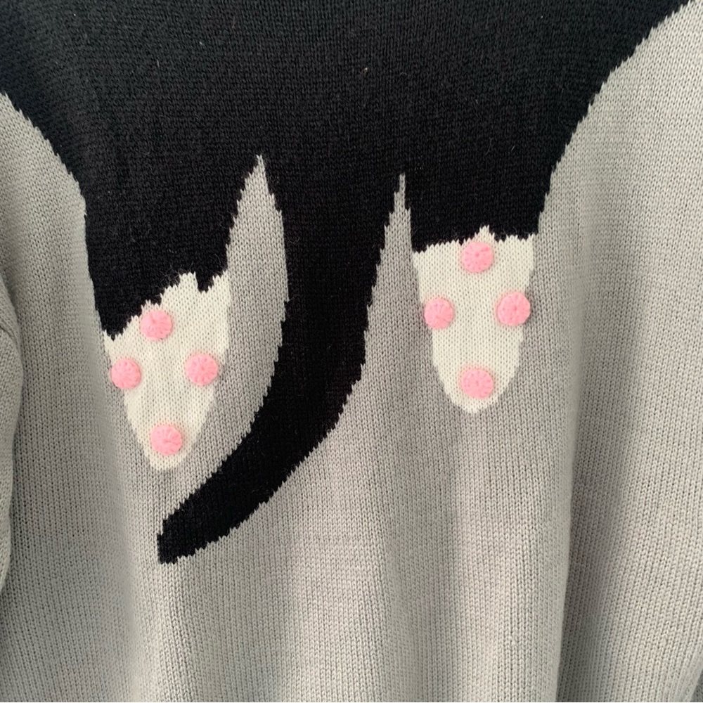 OASAP Black and Gray Cat Sweater - Picture 5 of 6